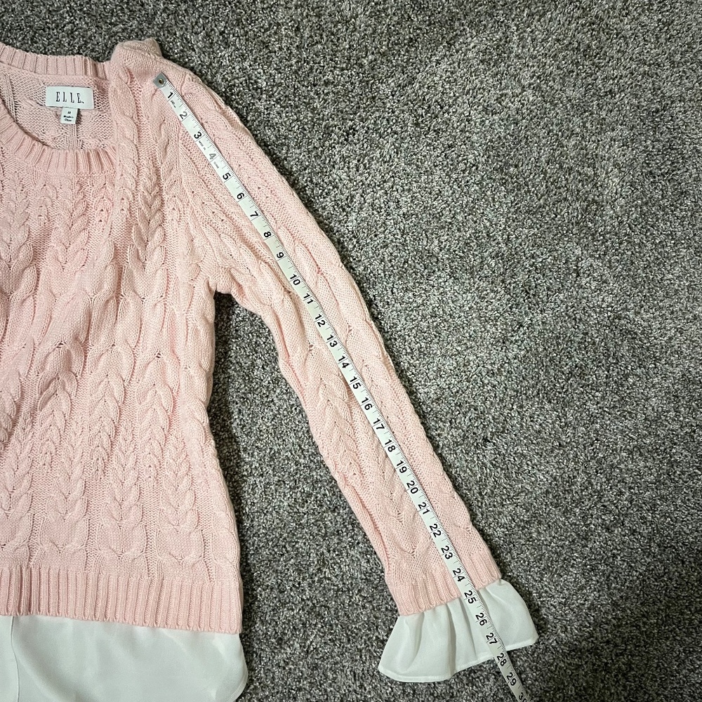 ELLE Women's Mock-layer Cable Knit Sweater; Pink; Size M - Picture 6 of 16